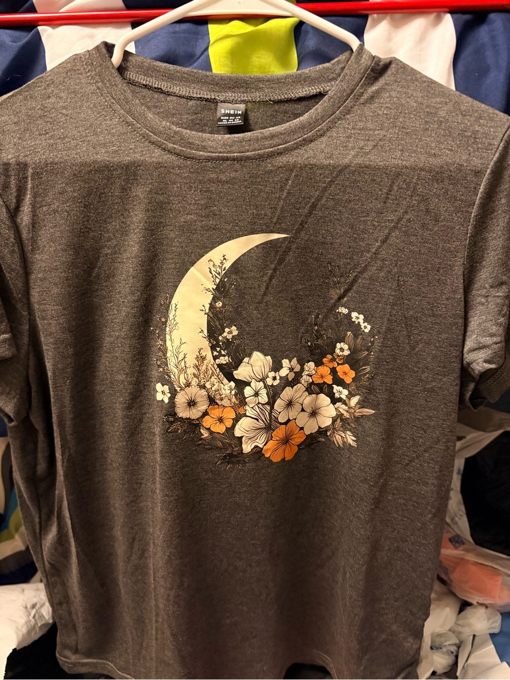 New! Shein Women’s Gray Floral Moon Graphic Tee